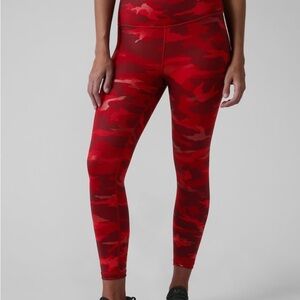 Athleta Red Metallic Elation Train Printed 7/8 Tights